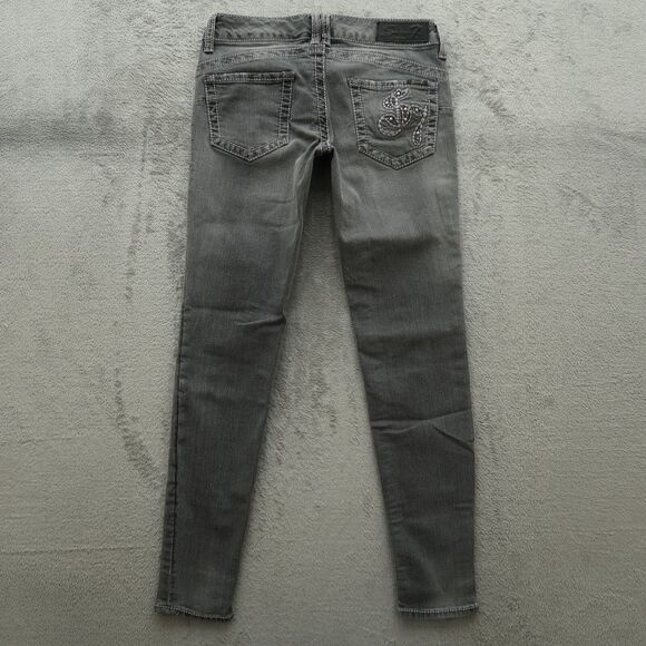 Seven7 Jeans Women's Size 27 Gray Low-Rise Skinny Denim 29" Inseam Distressed - Picture 1 of 16